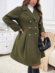 SHEIN Privé Chaqueta de invierno tejida verde de talla grande para mujeres, a prueba de viento y cálida, nuevo diseño en línea A - Verde Oscuro - Ver 5