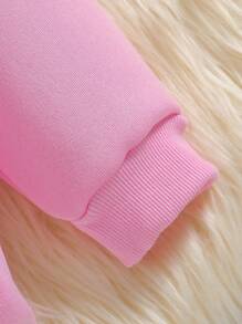 SHEIN Bé gái Vòng cổ Tay áo dài Áo nỉ Với Mặt trước Thêu Tiếng Anh - Hồng - Xem 3