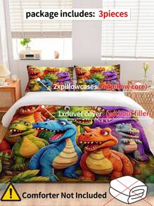 Bộ đồ giường khủng long nhiều màu sắc 3 món, sản phẩm đồ giường thoải mái bao gồm 1 vỏ chăn + 2 vỏ gối, làm bằng vải sợi polyester 100% mềm mại, thích hợp cho phòng ngủ và ký túc xá thanh thiếu niên hoặc du lịch - Nhiều màu - Xem 4