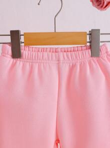 年轻女孩时尚休闲可爱豹纹字母“DANCE”和心形图案保暖内衬连帽衫搭配运动裤，适合秋冬季日常穿着和外出 - 粉色 - 查看 5