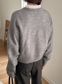 Dazy-Less 1 件女士休闲字母图案落肩宽松套头毛衣，不含衬衫，秋季服装