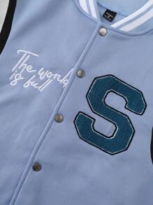 Manfinity Roghcode 男士秋季字母印花长袖拼色休闲宽松棒球夹克，外出街头穿字母棒球拼色夹克，送给朋友、丈夫、男朋友的礼物 - 彩色 - 查看 5