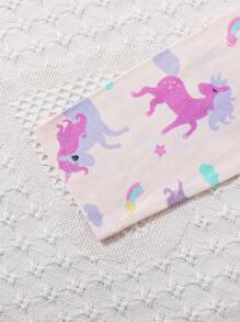 Young Girl' Light Peach Unicorn Allover Print Long Sleeve Nightgown & Round Neck Long Sleeve Pants Set, Flame Retardant Loungewear Suitable For Family Party And Photoshoot