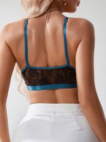 SHEIN Elacene 女士蕾丝拼色舒适休闲内衣文胸 - 黑色 - 查看 2