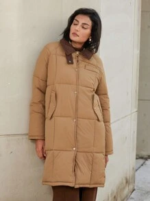SHEIN Privé Fashionable Metal Button Corduroy Collar Long Sleeve Long Padded Padded Coat Clothes Winter Fall Cloth For Women - Multicolor - View 7
