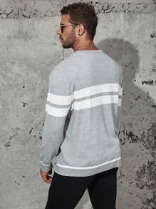 Manfinity Homme 大码男士条纹圆领休闲针织毛衣，秋冬款