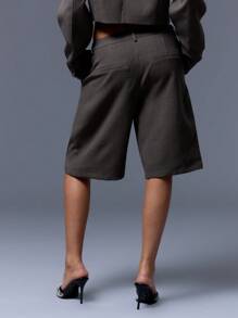 MUSERA 修身低腰短裤，90年代夏季商务休闲假日工作办公室秋季返校日常春季穿着 - 棕色 - 查看 4