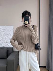 SHEIN Unity 新款欧美风休闲时尚高领舒适修身套头毛衣套装，秋冬针织套头衫 - 彩色 - 查看 4