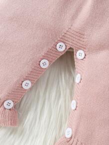 女婴毛衣连体衣，针织长袖连体衣，配裤子和帽子，柔软保暖，适合秋冬季。粉色，优雅蕾丝边饰，蝴蝶结装饰，荷叶边下摆，时尚别致，适合日常穿着，室内、户外、旅行 - 粉色 - 查看 7