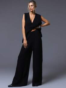 MUSERA Wide Leg Knitted Trousers - Black - View 1