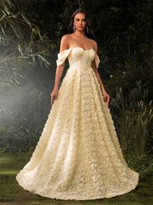 Đầm dự tiệc, váy dự tiệc cưới, váy dạ hội, váy dài, váy dạ hội, váy dạ hội, váy dài - Màu be - Xem 6