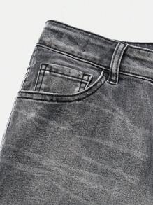 青少年男孩街头时尚 Y2K 破洞拼布洗水牛仔裤 - 灰色 - 查看 3