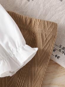 SHEIN Playful Pals 2pcs Baby Girl Spring/Autumn Lapel Colorblock Set, Patchwork Long Sleeve Shirt & Pants