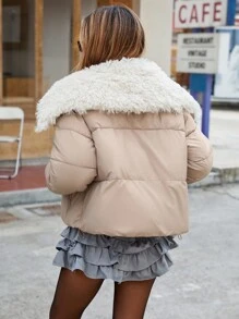 Aveloria Affinna Abrigo de invierno con cuello alto ajustable, bajo ajustable, cremallera corta, relleno acolchado, aislamiento sintético con poliéster, chaqueta de invierno de estilo elegante