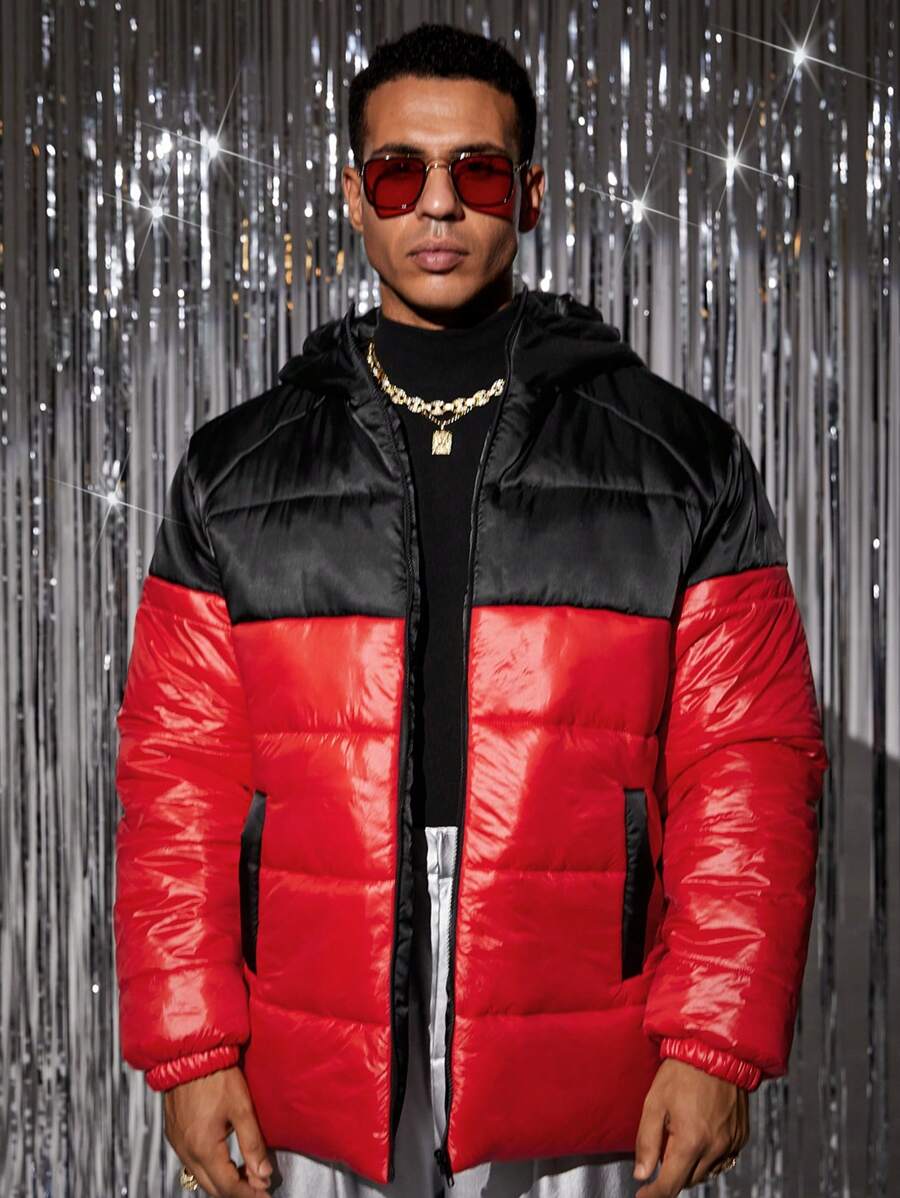 Manfinity VCAY 男士时尚休闲宽松长袖拼布大衣，适合秋冬 - 彩色 - 查看 1