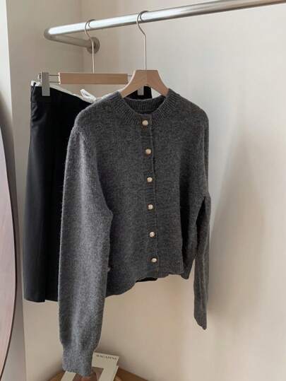 DAZY 女士纯色前扣长袖休闲针织开衫、长袖上衣、秋装