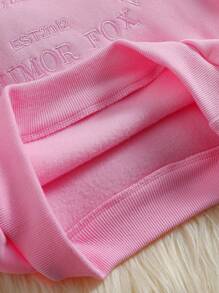 SHEIN Bé gái Vòng cổ Tay áo dài Áo nỉ Với Mặt trước Thêu Tiếng Anh - Hồng - Xem 6