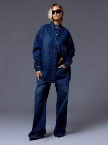 MUSERA Button Up Denim Shirt Spring 90's Y2k Streetwear Spring Summer Cute Casual Everyday Basic Western Concert Evening Party Elegant - Blue - View 4