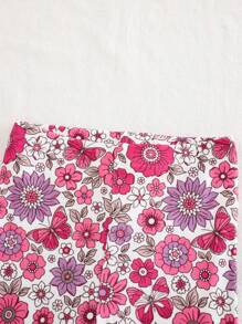 Cozy Pixies 2 件装女婴花卉印花针织柔软圆领长袖上衣和长裤贴身睡衣套装