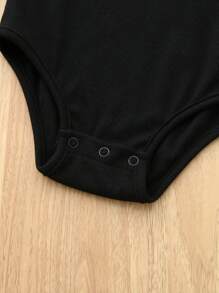 SHEIN Baby Girl Long Sleeve Polka Dot Mesh Contrast Knitted Bodysuit - Black - View 5