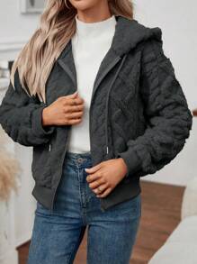 EMERY ROSE 1 Áo khoác trùm đầu tay dài khóa kéo phía trước màu trơn cho nữ - Màu xám đen - Xem 5