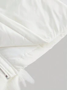 SHEIN MOD High Collar Sleeveless Fuzzy Patchwork Padded Padded Coat,Fuzzy Padded Coat,Winter Padded Coat,Puffer Puffer,Fleece Puffer,Winter Women Puffer,White Costume,White Jacket - White - View 4