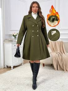 SHEIN Privé Chaqueta de invierno tejida verde de talla grande para mujeres, a prueba de viento y cálida, nuevo diseño en línea A - Verde Oscuro - Ver 4