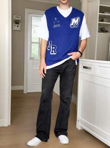 Manfinity Roghcode Áo thun nam mùa hè đan in thông thường - Màu xanh lam - Xem 4