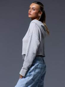 MUSERA 短款宽松针织拉链开衫，春季Y2K 90年代休闲可爱基础款，夏季机场度假返校季冬季日常工作办公室时尚百搭 - 淺灰色 - 查看 2