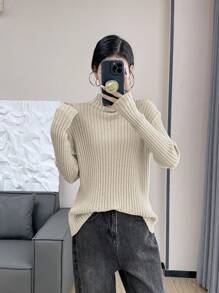 SHEIN Unity 新款欧美风休闲时尚高领舒适修身套头毛衣套装，秋冬针织套头衫 - 彩色 - 查看 6