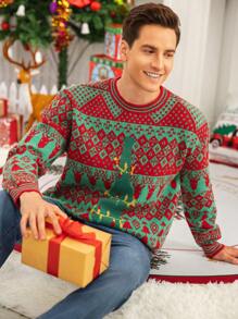 Manfinity Homme Men's Casual Christmas Crew Neck Long Sleeve Sweater - Multicolor - View 3