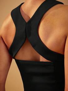 Hauture Top halter recortado y ajustado de unicolor a la moda - Negro - Ver 6