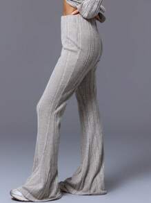 MUSERA High Waisted Knit Ribbed Flared Trousers Summer Vacation Airport Party Casual - Apricot - View 3