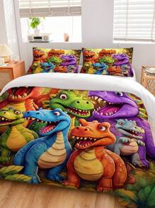 Bộ đồ giường khủng long nhiều màu sắc 3 món, sản phẩm đồ giường thoải mái bao gồm 1 vỏ chăn + 2 vỏ gối, làm bằng vải sợi polyester 100% mềm mại, thích hợp cho phòng ngủ và ký túc xá thanh thiếu niên hoặc du lịch - Nhiều màu - Xem 5