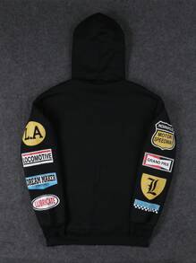 Manfinity EMRG 男士休闲日常字母印花拉链连帽衫，秋季