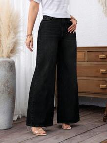 EMERY ROSE Vaqueros de pierna ancha lavados informales para invierno