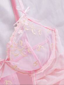 Bộ đồ lót gợi cảm thêu hoa lãng mạn cho nữ, kết hợp lưới nhún - Màu Hồng baby - Xem 7