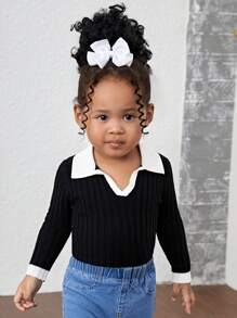 SHEIN Sweater Bayi Perempuan - Hitam dan Putih - View 4