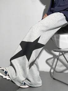 SHEIN 1 Stück lässige Sport-Streetwear, bequem und vielseitig, locker geschnitten, seitlich bedrucktes Stern-Muster, gerade geschnittene Lässig Hemd, Schulanfangs-Kleidung, Herbst und Winter - Hellgrau - Übersicht 9