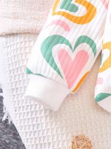 SHEIN Bộ 2 món/Bộ áo len dệt kim in hình trái tim và quần dài cho bé gái, trang phục thường ngày ấm áp và thoải mái cho mùa thu đông - màu đen - Xem 6