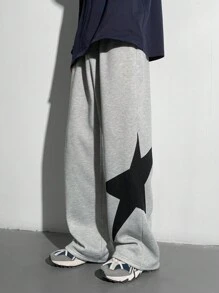 SHEIN 1 Stück lässige Sport-Streetwear, bequem und vielseitig, locker geschnitten, seitlich bedrucktes Stern-Muster, gerade geschnittene Lässig Hemd, Schulanfangs-Kleidung, Herbst und Winter - Hellgrau - Übersicht 6