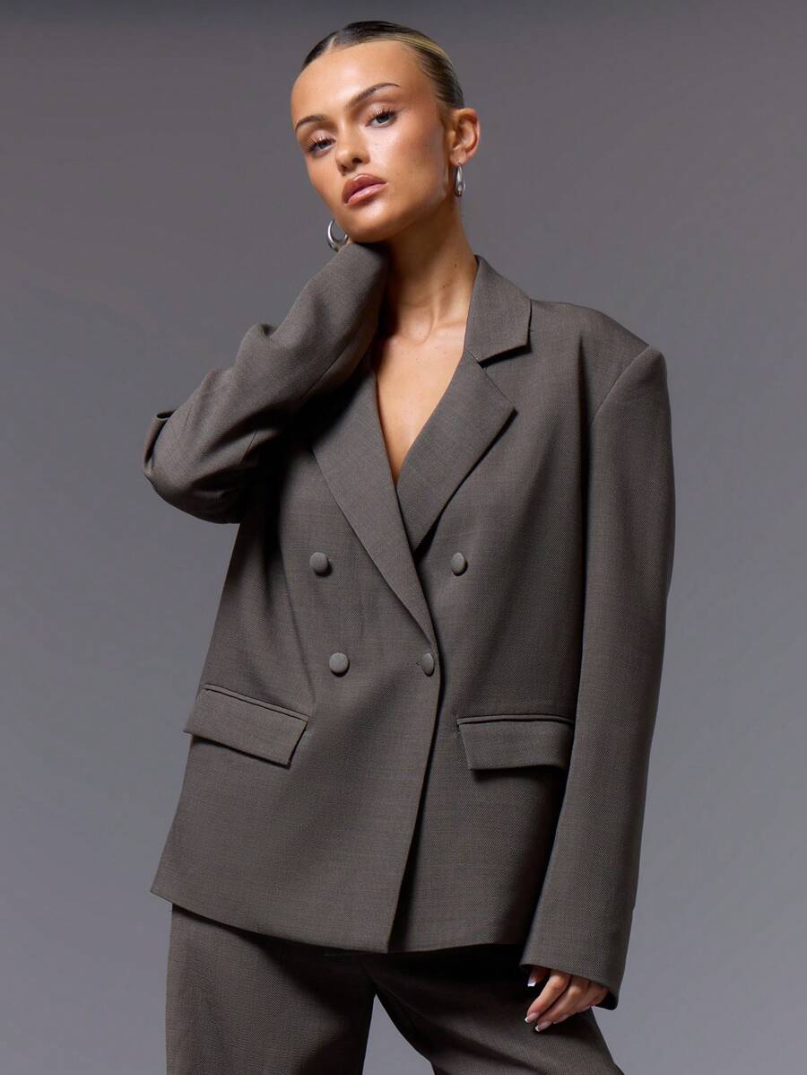 MUSERA 修身宽松西装外套，翻领双排扣，优雅专业，商务休闲，适合度假、秋冬、工作、办公室、约会、外出、返校、婚礼宾客等场合，可爱日常，打造精致胶囊衣橱，绿色春季 - 軍綠色 - 查看 1