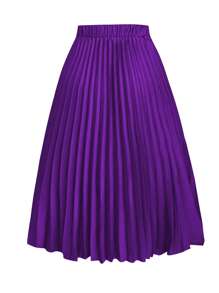 Franclia Plus Size Women Solid Color Woven Elegant Pleated Skirt Maxi Women Outfit Fall Cloth For Women - Lilac Purple - View 2