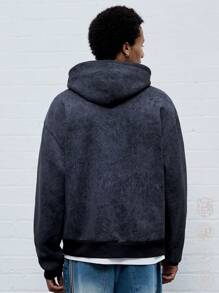 Manfinity VCAY Men's Loose Fit English Graphic Print Hooded Sweater, For Fall Winter - Dark Grey - View 4