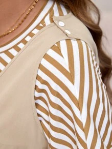 SHEIN LUNE Plus Size 2pcs Casual Striped Dropped Shoulder Top And Wide Leg Jumpsuit Set, Fabric For Summer