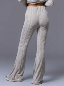 MUSERA High Waisted Knit Ribbed Flared Trousers Summer Vacation Airport Party Casual - Apricot - View 4