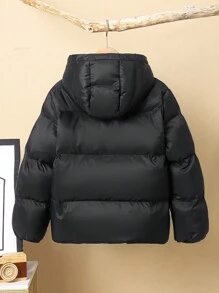 SHEIN Tween Girl Loose Casual All-Match Comfy Warm Thicker Hooded Jacket - Black - View 2