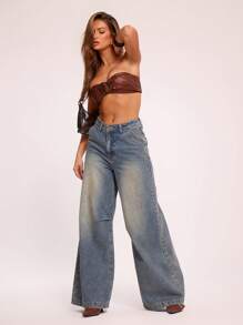 MUSERA Buckle Bandeau Extreme Crop Top Summer Ibiza Fall - Apricot - View 4