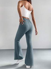 Muchica 纯色简约罗纹针织裤，休闲日常居家穿着 - 深灰色 - 查看 2