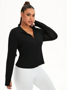 Áo nỉ cỡ lớn in họa tiết, phối lưới, có khóa kéo một phần. - màu đen - Xem 5